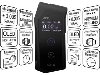 Alkohol tester ACE X | elektrochemický senzor | až 5 ‰ | černý