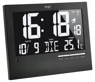 Inverzní nástěnné DCF hodiny s podsvícením TFA 60.4508, 185×230×31 mm, černá