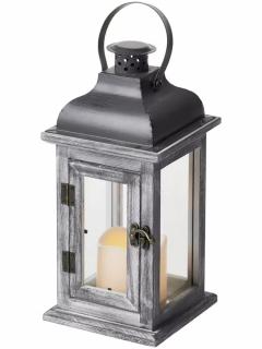 LED dekorace – lucerna dřevěná | 3x AAA | šedá, vintage, časovač | ZY2344