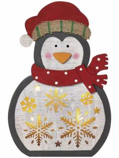 LED vánoční tučňák dřevěný | 30 cm | 2x AA | vnitřní | teplá bílá | časovač | DCWW08