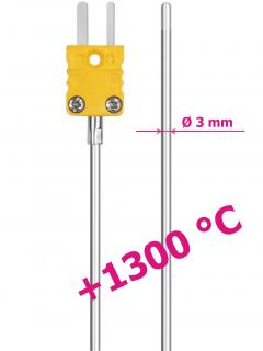 Pružné vysokoteplotní čidlo až do +1300 °C | termočlánek typu K (NiCr-Ni) | pro měření teploty okolního vzduchu / emisí apod.