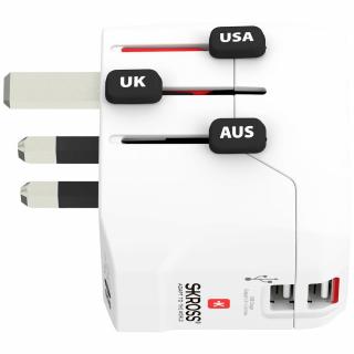SKROSS 1.302460 | Cestovní adaptér PRO Light USB | 6.3A max. | vč. USB nabíjení | uzemněný | UK+USA+Austrálie/Čína