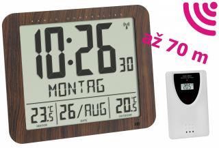 TFA 60.4518.08 | DCF nástěnné hodiny s bezdrátovým čidlem teploty | čeština pro datum a den, imitace dřeva