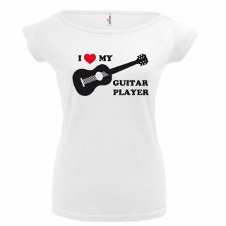 I LOVE GUITAR PLAYER (bílé, černý potisk) dámské velikost L (Dámské tričko s potiskem)