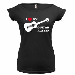 I LOVE GUITAR PLAYER (černé, bílý potisk) dámské velikost L (Dámské tričko s potiskem)