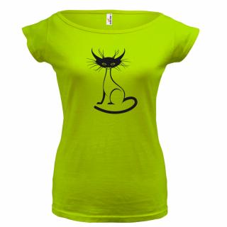 KOČKA 1 (zelené, černý potisk) dámské velikost L (Dámské tričko s potiskem)