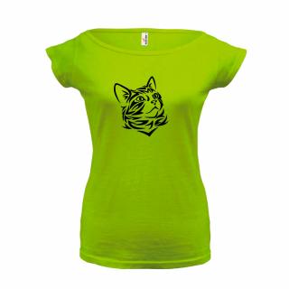 KOČKA HLAVA 2 (zelené, černý potisk) dámské velikost L (Dámské tričko s potiskem)