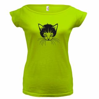 KOČKA HLAVA (zelené, černý potisk) dámské velikost L (Dámské tričko s potiskem)