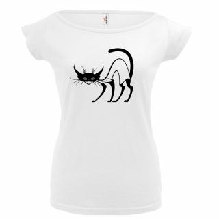 KOČKA3 (bílé, černý potisk) dámské velikost L (Dámské tričko s potiskem)