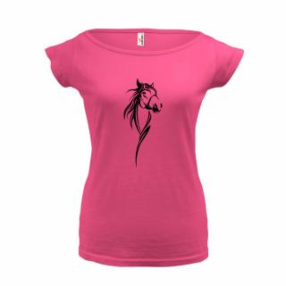 KŮŇ 2 (růžové, černý potisk) dámské velikost L (Dámské tričko s potiskem)