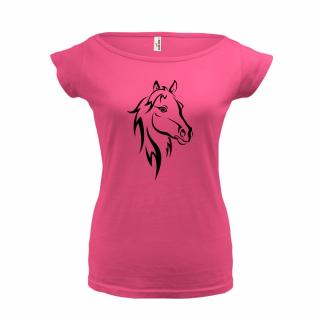 KŮŇ 3 (růžové, černý potisk) dámské velikost L (Dámské tričko s potiskem)
