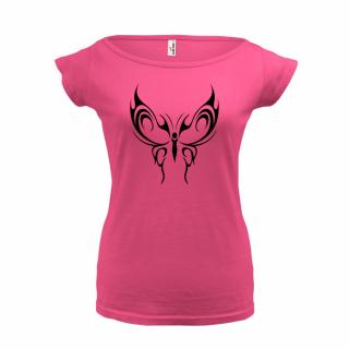 MOTÝL (růžové, černý potisk) dámské velikost L (Dámské tričko s potiskem)