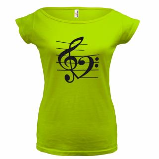 NOTY KLÍČE (zelené, černý potisk) dámské velikost L (Dámské tričko s potiskem)