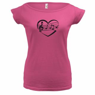 NOTY V SRDCI (růžové, černý potisk) dámské velikost L (Dámské tričko s potiskem)
