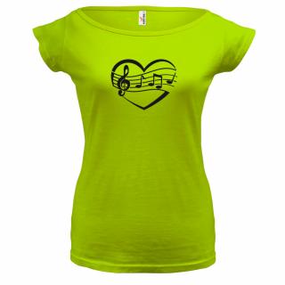 NOTY V  SRDCI (zelené, černý potisk) dámské velikost L (Dámské tričko s potiskem)