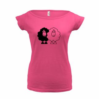 OVCE (růžové, černý potisk) dámské velikost L (Dámské tričko s potiskem)