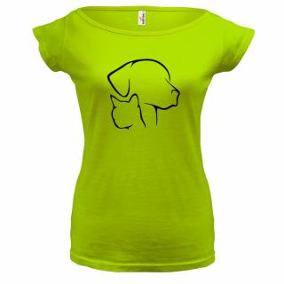 PES A KOČKA (zelené, černý potisk) dámské velikost L (Dámské tričko s potiskem)