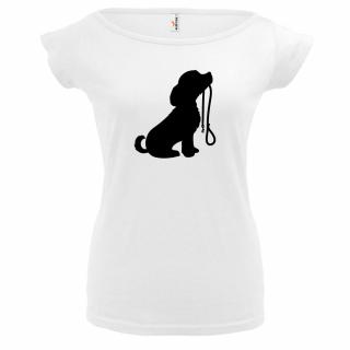 PES S  VODÍTKEM 1 (bílé, černý potisk) dámské velikost L (Dámské tričko s potiskem)