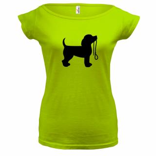 PES S  VODÍTKEM 2 (zelené, černý potisk) dámské velikost L (Dámské tričko s potiskem)