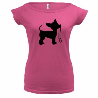 PES S  VODÍTKEM 3 (růžové, černý potisk) dámské velikost L (Dámské tričko s potiskem)