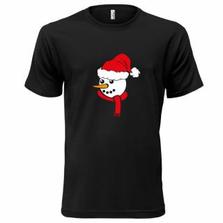 SNĚHULÁK HLAVA (černé, bílý a červený potisk) pánské velikost 3XL (Pánské tričko s potiskem)