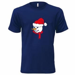 SNĚHULÁK HLAVA (modré, bílý a červený potisk) pánské velikost L (Pánské tričko s potiskem)