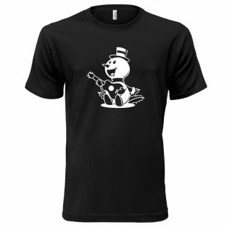 SNĚHULÁK S KYTAROU (černé, bílý potisk) pánské velikost XXL (Pánské tričko s potiskem)