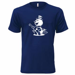SNĚHULÁK S KYTAROU (modré, bílý potisk) pánské velikost L (Pánské tričko s potiskem)
