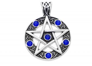Přívěsek z chirurgické oceli, Pentagram s modrými zirkony  + dárkové balení