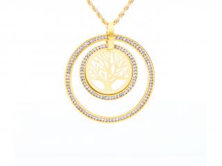 Řetízek s přívěskem strom života s krystaly ve zlaté barvě  + dárkové balení