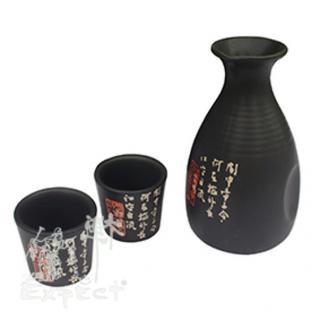 souprava saké China porcelán black znaky/ 5ks