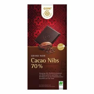 Bio hořká čokoláda 70% s kousky kakaových bobů, 100 g