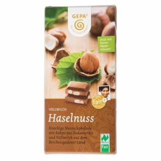 Bio mléčná čokoláda s celými lískovými oříšky, 100 g