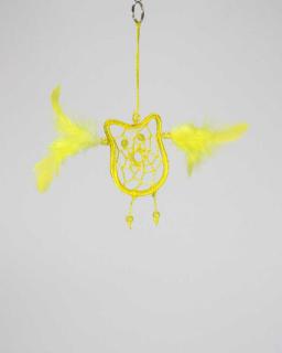 Lapač snů Sova z Bali, žlutá, 8 cm