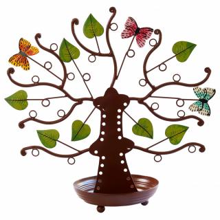 Stojan na šperky Hnědý strom s motýly z Indie, 30 cm
