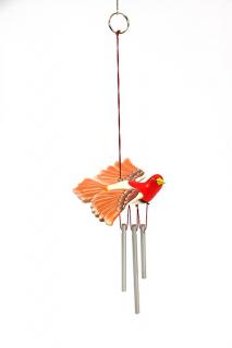 Zvonkohra letící ptáček z Bali, oranžový, 16 cm