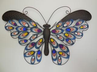 Kovová dekorace motýl barevný velký