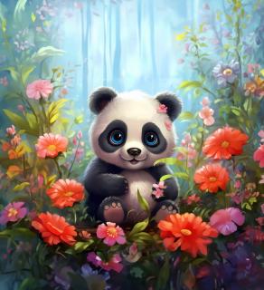 panel teplákovina - Panda s květy