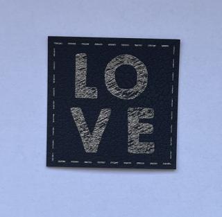 Štítek z koženky - Love na černé