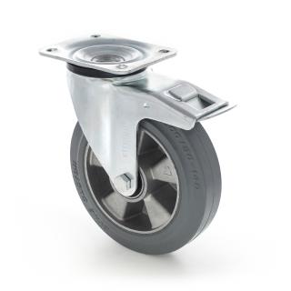 Hliníkové kolečko s šedou gumovou obručí 250 mm, otočné s brzdou