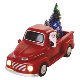 LED dekorace – Santa v autě s vánočními stromky, 10 cm, 3x AA, vnitřní, multicolor