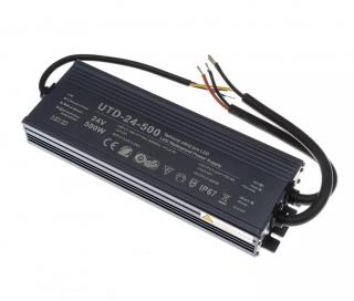 LED napájecí zdroj slim UTD 24V 500W 20,8A pro LED pásky - voděodolné trafo IP67 - Záruka 5let 056357