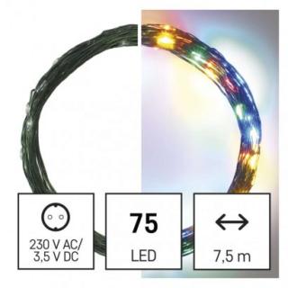 LED vánoční nano řetěz zelený, 7,5 m, venkovní i vnitřní, multicolor, časovač 230V D3AM02