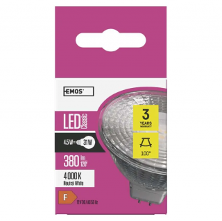 LED žárovka EMOS 4,5W  patice MR16(GU5,3) na 12V Barva světla: Denní bílá