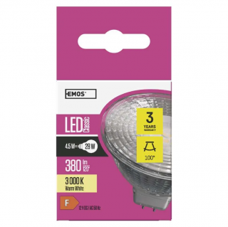 LED žárovka EMOS 4,5W  patice MR16(GU5,3) na 12V Barva světla: Teplá bílá