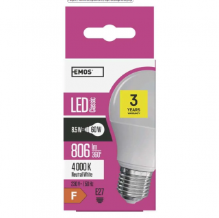 LED žárovka EMOS 8,5W se závitem E27 standardní A60 Barva světla: Denní bílá