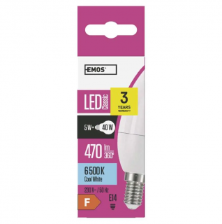 LED žárovka EMOS Candle 5W se závitem E14 svíčka Barva světla: Studená bílá