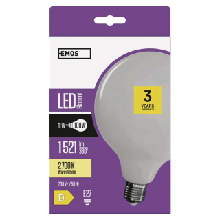 LED žárovka EMOS Filament GLOBE 11W se závitem E27 velká G125 Barva světla: Teplá bílá