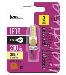 LED žárovka EMOS JC 1,9W patice G4 na 12V Barva světla: Teplá bílá
