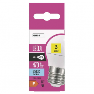 LED žárovka EMOS Mini Globe 5W se závitem E27 malá baňka Barva světla: Studená bílá